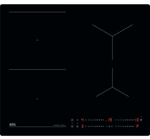 AEG Série 6000 Plaque à induction, 4 feux vitrocéramique, fonction pont, zones de cuisson flexibles, PowerBoost, Hob2Hood, Touch Control, sécurité enfants, TO64IB00IB, 60 cm