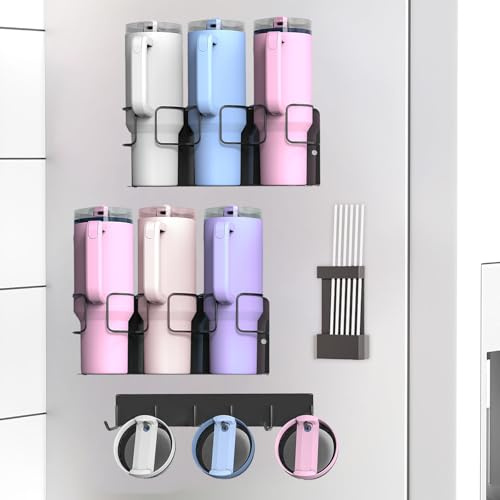 Dsnirasy 2Pack Space Saving Magnetic Refrigerator Organizer for Stanley 40oz Cup Holder, Water Bottle Organizer for Stanley 30oz Tumbler, Cup Accessories for Kitchen Cabinet
