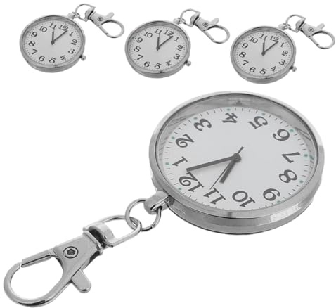 OUNONA 4 Piezas Reloj de Bolsillo con Clip y Llavero Cuarzo Portátil con Números Fob para Enfermeros Estudiantes y Personas Mayores Diseño Retro Funcional y Fácil Lectura