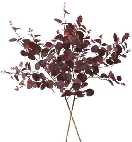 XZJMY 2 foglie artificiali di eucalipto simili alla seta, steli autunnali alti 73,7 cm, decorativi per decorazioni per la casa, matrimoni, feste (rosso vinaccia)
