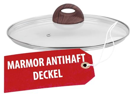 MAGIC HOME Glasdeckel 24 cm für Black Marble Line Töpfe, Pfannen, WOK | Deckel mit Dampfauslass, hitzebeständigem Griff & Edelstahlrand | Universal Pfannendeckel für Induktion & mehr