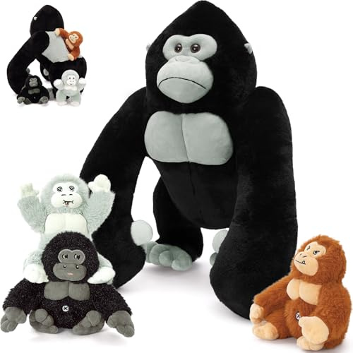 MorisMos Big Gorilla Soft Toy with Babies inside, Lifelike Grey Large Giant Gorilla Monkey Teddy Stuffed Animal Plush Cuddly, Kawaii Presents for Kids Girls Boys Birthday Party Decorations (50 cm)
