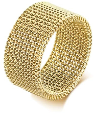 Cadoline Men's Stainless Steel Mesh Band Ring 10mm Gold Size 11
