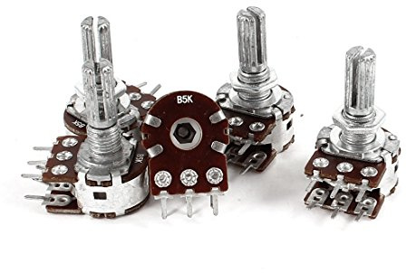 sourcing map 5 pcs 5 K Ohm B5 K 6 broches Fuseau linéaire simple potentiomètre rotatif