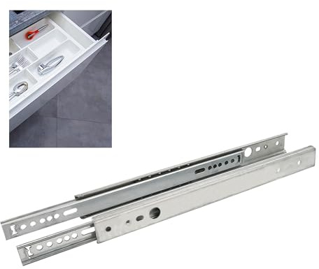 Amig - Guide Scorrevoli per Cassetti Mod.26 | Acciaio Zincato | Carico 25 kg/coppia | Compatibili con Cassettiere e Armadietti | Binario Cassetto Scorrevole, Argento, 374 x 27 mm, Lega di Acciaio