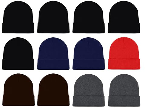 12 Pack Winter Beanie Hats for Men Women, Warm Cozy Knitted Cuffed Skull Cap, Wholesale