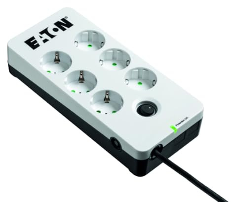 Eaton Mehrfachsteckdose/Blitzschutz - Protection Box 6 DIN - Steckdosenleiste mit Überspannungsschutz (6-Fach Schuko Buchse, Schaltbar) - Weiß & Schwarz (PB6D)