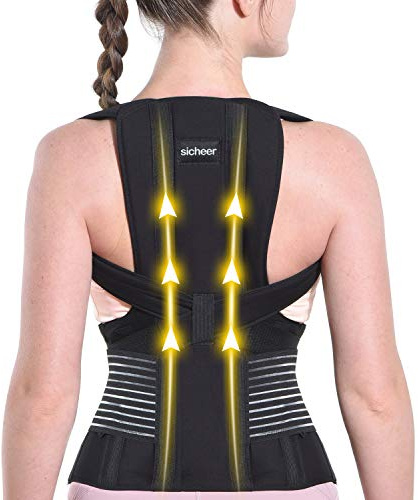 SICHEER Posture Corrector for Women and Men Back Brace Straightener Shoulder Upright Support Trainer for Body Correction and Neck Pain Relief, Medium(waist 34-38 inch)
