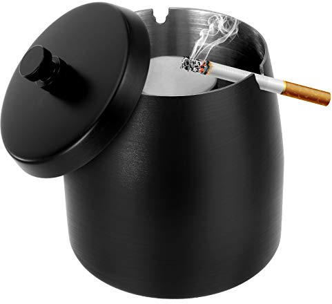 Large Outdoor Cigarette Ashtray with Lid Smokeless Stainless Steel Ash Trays Covered Windproof Smell Proof Ashtrays for Outside Patio Home Odorless Office Tabletop