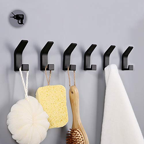 Poprkdre Crochet Adhesif Mural, Porte Serviette Salle de Bain 6 pcs, Attache Murale Sans Percer, Porte-manteau sans perçage, Rust-proof, Alluminum, Matte
