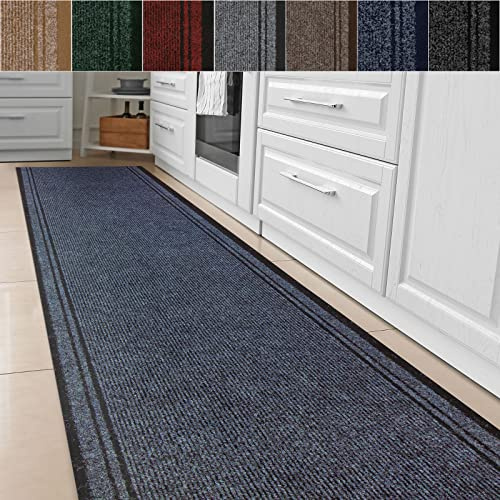 Tapis de Cuisine Malaga en Feutre Aiguilleté Sur Mesure - Tapis Antidérapant & Facile d'Entretien pour Couloir & Cuisine - Nombreuses Couleurs (Bleu 5072, 66 x 200 cm)