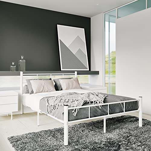 Panana 4ft6 Double Metal Bed Frame | White Bed with Headboard & Footboard, Strong Slatted Support, No Box Spring Needed, Underbed Storage, for Bedroom & Guest Room (White)