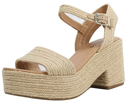 Soda Women's Castle Jute Open Toe Ankle Strap Platform Wedge (Lt Tan, 7)