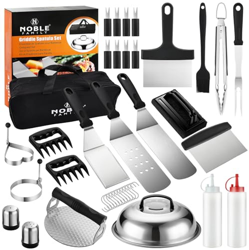 N NOBLE FAMILY 38PCS Flat Top Grill Accessories Set - Must Have for Your Outdoor with Professional Griddle Spatula, Cleaning Kit, Grill Basting Cover - Ideal Griddle Gift for Men Women