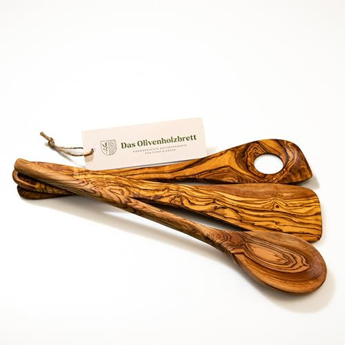das Olivenholzbrett Juego de 3 cucharas de madera de olivo, 30 cm, cuchara de madera, utensilios de cocina