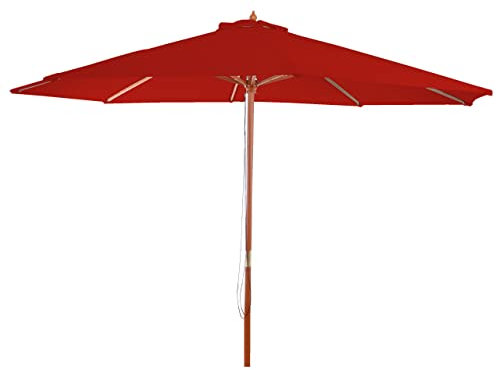 Mendler Sonnenschirm Florida, Gartenschirm Marktschirm, Ø 3m Polyester/Holz - rot
