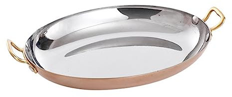 UGCER Padella per Paella in Acciaio Inossidabile, Piatto Ovale per Aragosta di Pesce Antiaderente Non Rivestito con Doppio Manico, pentole per Paella per Case o ristoranti,Rose Gold,25cm