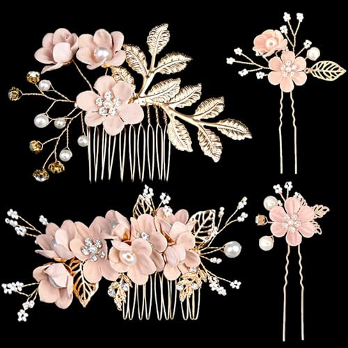 Accessoires pour cheveux de demoiselle d'honneur, peignes latéraux pour cheveux de mariage, épingles à cheveux en forme de fleurs pour les femmes et les filles (4 pièces)