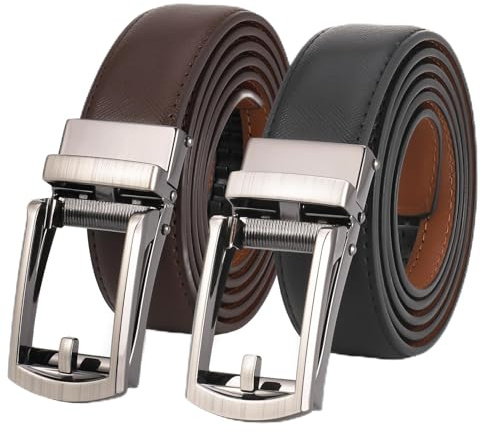 Halinuia 2 Pezzi Cintura Uomo Pelle, Men's Belt Cricchetto Automatica Fibbia 30mm, Maschile (Nero, Marrone)