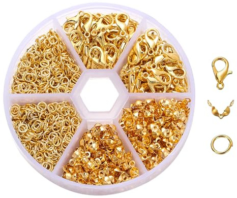 370 Piezas cierres para pulseras,cierres pulseras,anillas llavero,Enganches Para Pulseras,Cierre de Mosquetón accesorios,Anillos Abiertas De Salto,para Collares Pulseras DIY(Oro)