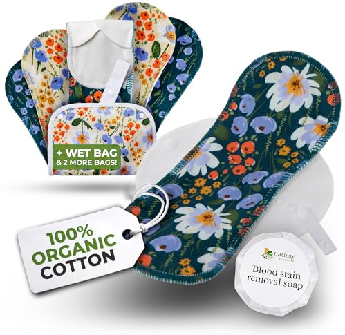 Organic Cotton Reusable Menstrual Pads for Light Flow (6 Pack S+M) - Leak Proof & Odor Free Cloth Pads for Women & Teens - High Temp Washable, Breathable, Soft & Skin-Safe for All Day Period Comfort
