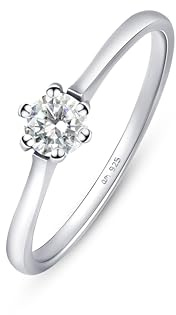 Amberta Bagues de Fiançailles pour Femme en Argent Sterling 925 avec Zircone | Bague de Mariage Diamant Simulé | Bague de Fiançailles | Bague Solitaire pour Femme: Bague Solitaire Diamant Taille 62.2