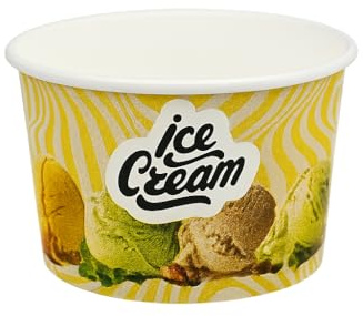 Enpack Einweg Eisbecher aus Pappe 500 Stück - Gelbes Muster/Pappschalen für Eis, Desserts und Obst - Ideal für Eiscafés, Kinder und Catering - Umweltfreundliche Ice Cream Cups 175ml