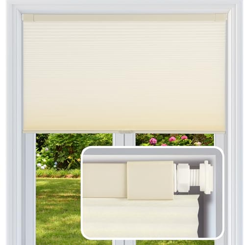 FabuBlinds Cordless Cellular Shades, No Drill No Tools Light Filtering Honeycomb Shades, Pleated Blinds for Windows, Easy to Install, Light Cream 34 W x 48 H