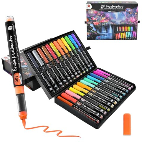 Juego de marcadores de pintura Deco Time - 24 lápices de pintura acrílica vibrantes para múltiples superficies - Lápices de color profesional para madera, vidrio, tela, cerámica y lienzo - Suministros