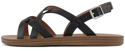 Soda WATCH ~ Women Casual Open Toe Gladiator Crisscross with Sling Back Buckle Fashion Slide Flat Sandal (A-black Pu, 8.5)