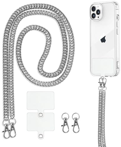 Knrlqim Cordino per cellulare Universale, laccetto in Metallo Universale per telefono a Catena, Cordino da Collo Collana Tracolla Compatibile con Maggior Parte Smartphone, Argento