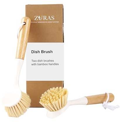 ZURAS - Juego de 2 cepillos para vajilla con Mango de bambú, Cepillo con rascador, Cepillo para Fregar Platos, ollas y sartenes