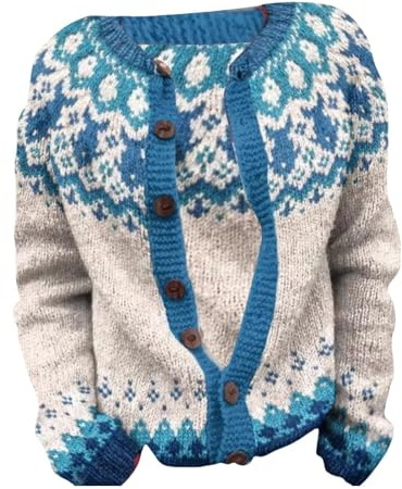 Women's Cardigan with Norwegian Pattern, Buttoned Cardigan in Scandinavian Style, Rustic Fair Isle Cardigan for Autumn and Winter, style_z01 beige, S