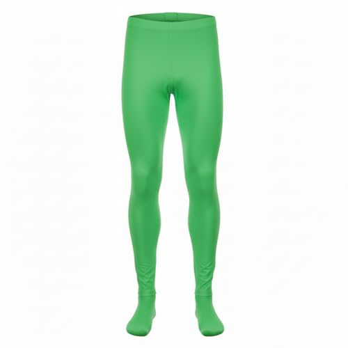 Men’s Dance Tights Green Opaque Stretch Leggings Comfortable Performance Wear for Gym Stage Costume Flexible Fit One Size