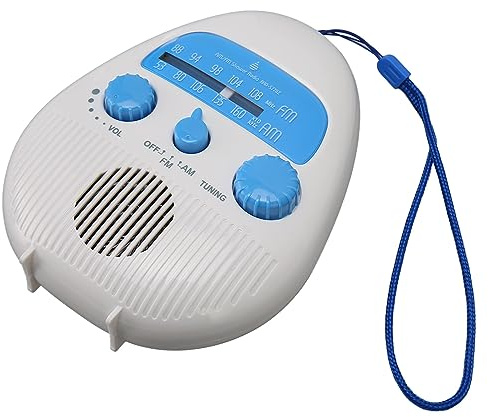 ERYUE Bärbar Duschradio, Inbyggd Högtalare, Vattentät Duschradio, Batteridriven Duschradio med AM FM-signal för Badrum, ABS-material, Vridknapp, Batteridriven Duschradio