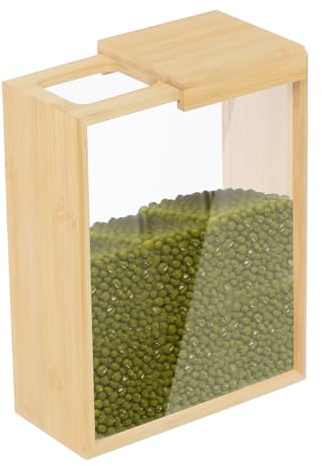 Shinpeed Dispensador de alimentos, 4 unidades, organizador de cocina, dispensador de cereales de bambú con tapa, recipiente de almacenamiento para arroz, cereales, harina