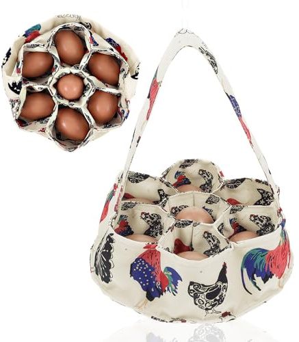 Egg Collecting Basket Canvas Egg Collector With 7 Pouches Portable Farmhouse Chicken Eggs Holder For Chicken Duck Goose Bird Chickens Eggs Basket For Collecting And Gathering Housewife Garden Storage