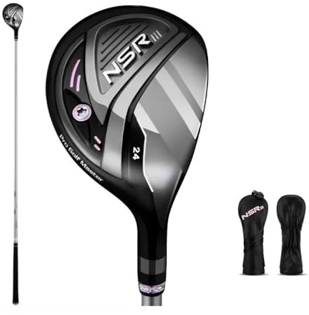 NSR III Golfklubbar för kvinnor högerhänt nr.1/No.3/No.5 Hybrid träklubb titan golfdriver kolskaft hög studs med huvudskydd (#4H, svart)