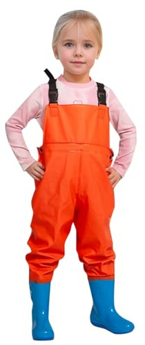 Pantalon de pêche imperméable avec bottes, vêtements d'extérieur pour tout-petits, filles, garçons, vêtements de loisirs résistants pour le printemps et l'été, Orange, 2-3Years