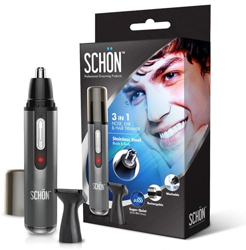 SCHON Nose Hair Trimmer - Hair Trimmer Stainless Steel Rechargeable 3-in-1 Eyebrow Ear Facial Nose Men - Waterproof Grooming Tool for Men and Women - Precise Trimming and Easy Maintenance