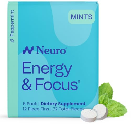 Neuro Energy & Focus Mints - Sugar Free Breath Mints with 40mg Natural Caffeine, B Vitamins & L-Theanine - Vegan Brain Supplement for Exercise, Study & Daily Focus - Peppermint, 72 ct