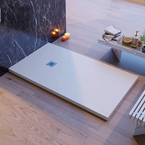Plato de ducha Made in Italy, serie Venezia, blanco en mineralmarco, efecto piedra pizarra, revestimiento de gelcoat, slim 3 cm. (90 x 100)