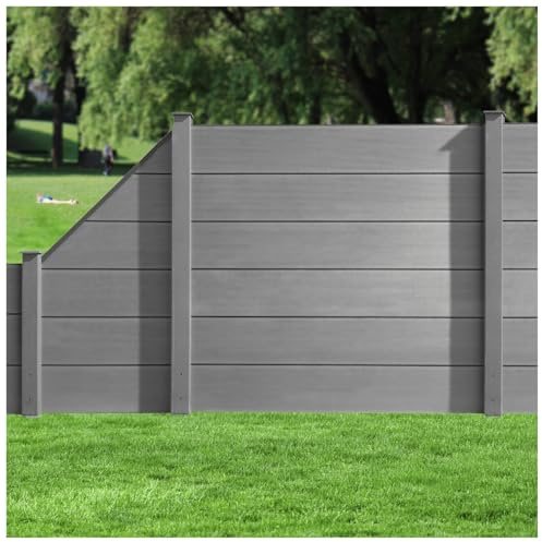 HORI WPC XXL Sichtschutz-Zaun, Steckzaun, Gartenzaun Komplettset beidseitig glatt 2x Quadratisch + 3x Pfosten zum Aufschrauben Zaun: Anthrazit I Pf.: Anthrazit