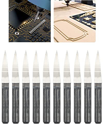 CESFONJER CNC Gravierstichel, 3,175 mm 10 ° Carbide Gravur Bit, 0,1 mm, Spitze Gravur Messer CNC-Router-Tools für Leiterplatte (10er Pack)
