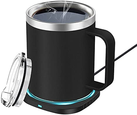 Lamker 300ml Scalda Bevande Tazza USB 2 in 1 Elettrico Riscaldatore di Caffè Smart Temperatura costante 131 ℉ / 55 ℃ Set Scaldatazze Riscaldato per Casa e Ufficio Latte Acqua Tè Scaldabevande