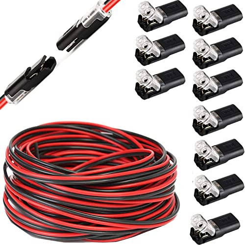 RUNCCI-YUN LED Wire Connectors 10pcs 12V 2 Pin 2 Way Low Voltage Wire Connectors Quick Splice Wire Wiring Connector+20m 12V-24V 22 AWG LED wire