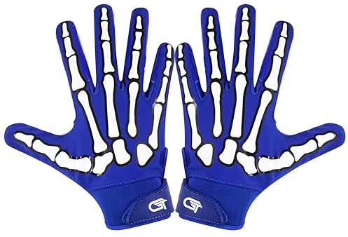 Glorious Traders Football Gloves for Adult and Youth - Ultimate Performance Booster with Super Sticky Grip (Blue, Adult Large)