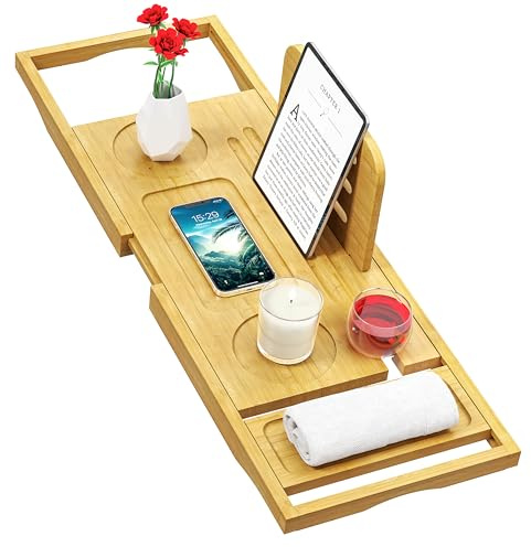 Banlilu Bathtub Tray - Bath Tray Expandable - Bath Tub Tray Table for Bathtub, Ajustable Size, Fits Most Tubs
