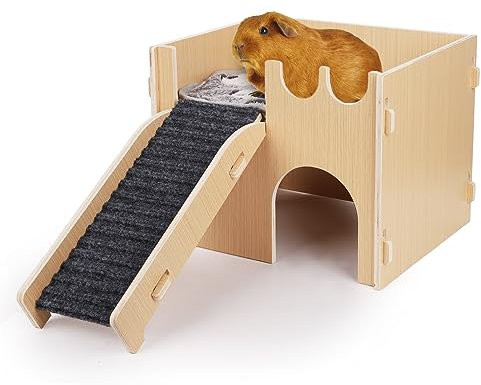 NQEUEPN Meerschweinchenbett, Holz Meerschweinchenbett mit BAU, Treppe, Matte Lebensräume für Meerschweinchen Tierkissenbett für Hamster Zwergkaninchen Chinchilla Eichhörnchen Meerschweinchen