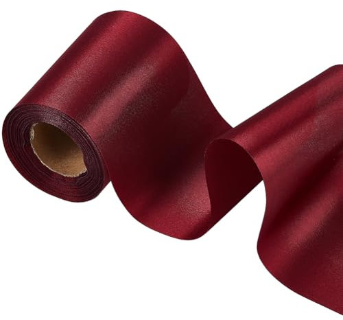 GORGECRAFT 20M X 10CM Rotolo di Nastro di Raso Double Face Largo Tessuto di Poliestere Solido Rosso Scuro Nastro Grande per Confezioni Regalo Inaugurazione Fascia per Sedia Bouquet Fiocco Decorazione
